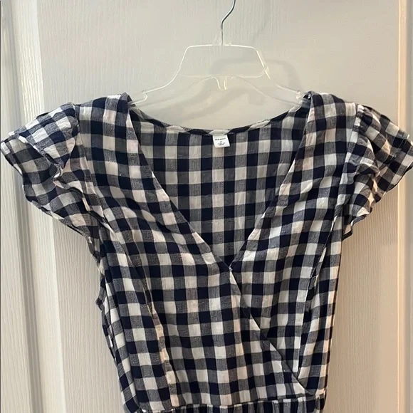 Old Navy Blue Checkered Midi Dress with Ruffle Sleeves - Picture 3 of 8